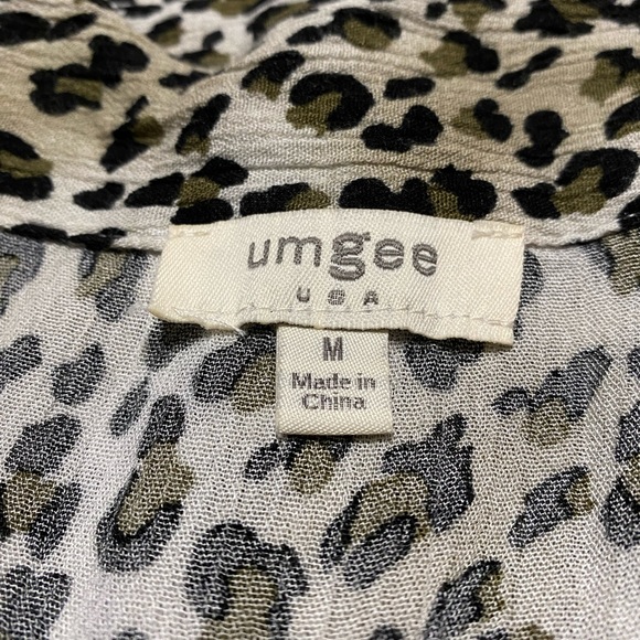 Umgee Leopard Shirt Dress Brown Raw Hem Button Front Short Sleeve Shift - Picture 10 of 11